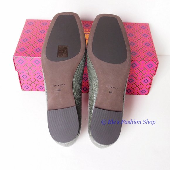 NIB Tory Burch Georgia Ballet Snake Embossed Leather Palm Leaf Green US 9 AUTHNT - Picture 16 of 16